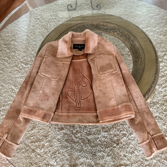 Vintage Y2K Baby Phat Faux Suede Embroidered Cat Jacket M Tan Brown Faux Fur - Picture 8 of 12